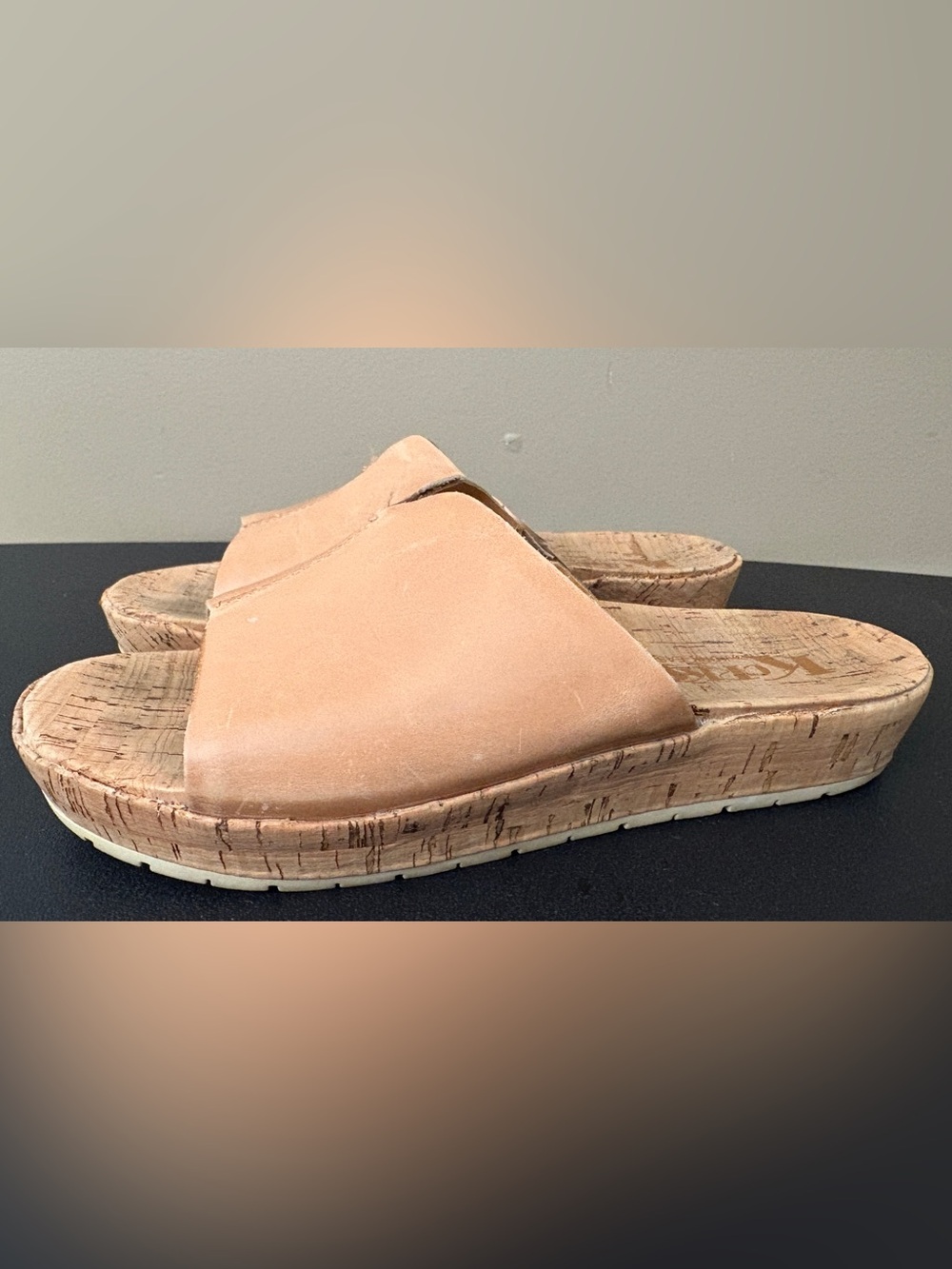 Korks Leather Cork Platform Slide Sandals Size 7M